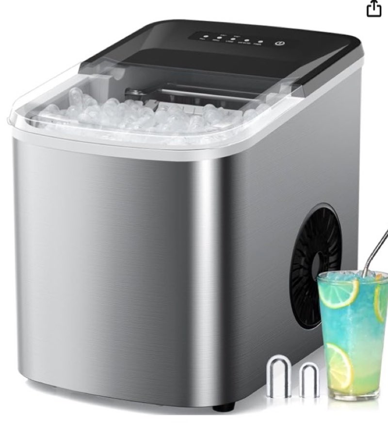 countertop ice maker, 38 lbs per day, 9 ice cubes in 3.5 minutes, self-cleaning portable ice maker with 2 bullet-shaped cube sizes for kitchen, camping, rv, and parties