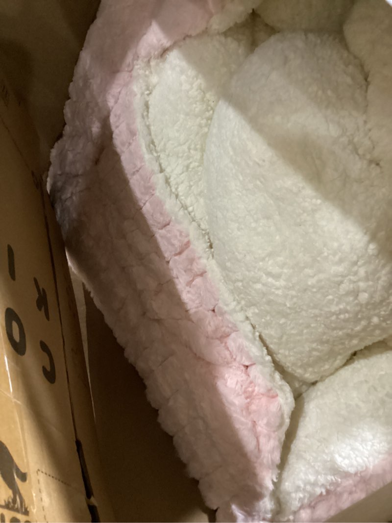 Condition photo showing As Is for Dog Bed with Hooded Blanket, Round Fluffy Anti-Anxiety Pet Bed for Medium Dogs & Large Dogs, Cozy Donut Cuddler with Machine Washable Faux Fur & Anti-Slip Bottom(35"×35"×7",Pink) Pink 35"×35"×7"