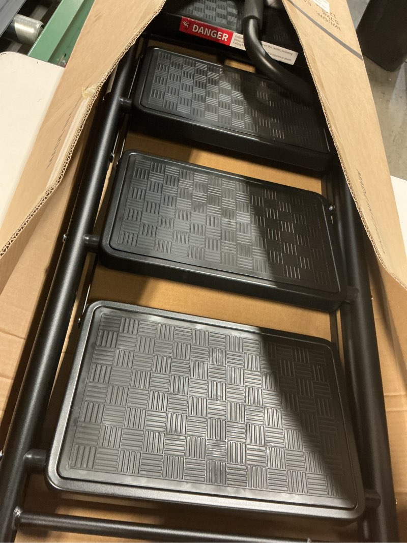 Condition photo showing Good Condition for hbtower step ladder, 4 step ladder for adults with wide anti-slip pedal, step stool foldable with cushioned handle, 330 capacity for home and kitchen, black