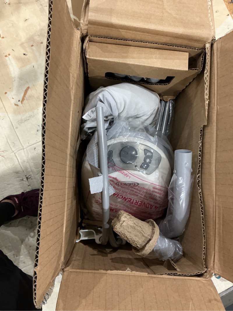 Condition photo showing As Is for graco simple sway baby swing, side?to?side motion, infant swing with 6 speeds, vibration, ivy