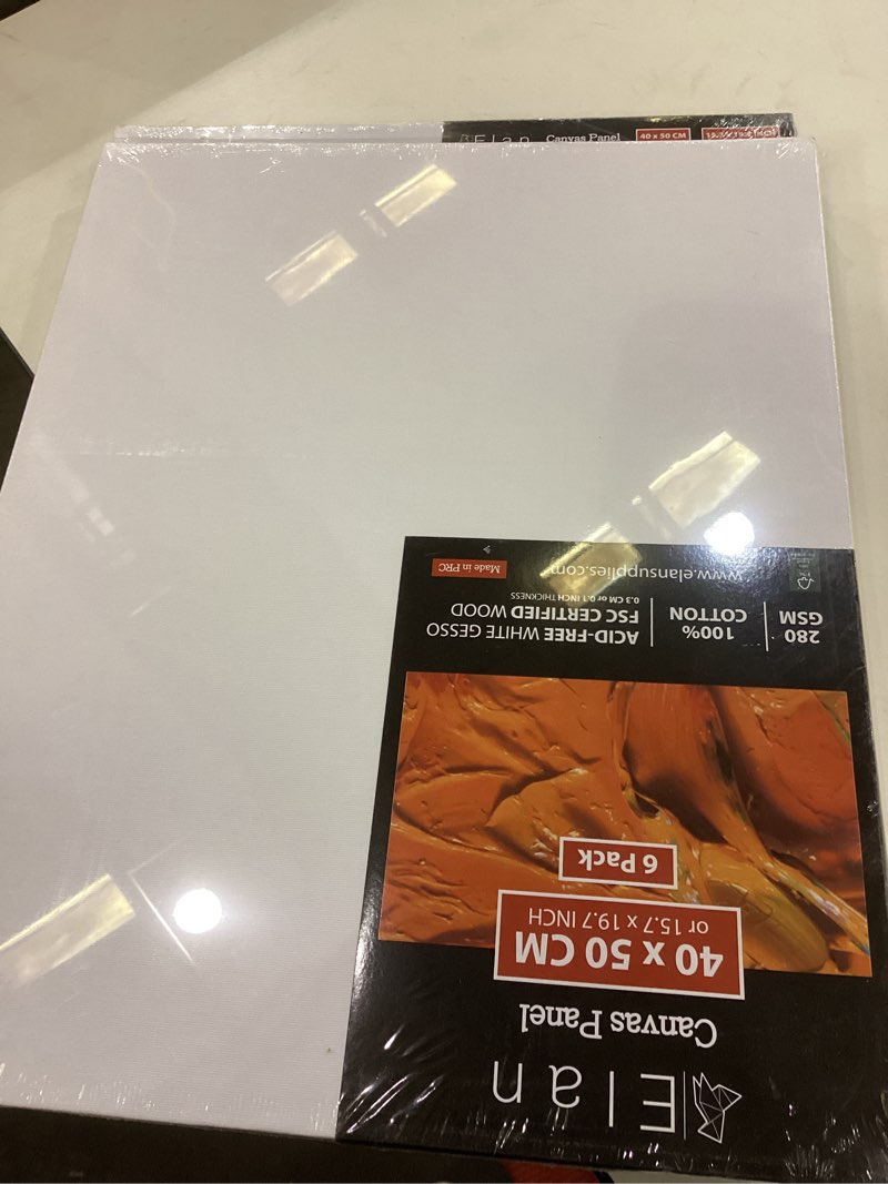 Condition photo showing New/Like New for Elan Canvas Boards for Painting 5.9x7.9 Inch, 12-Pack 100% Cotton Acid-Free Blank Canvases for Painting 8oz, Triple Primed 5.9x7.9 Canvas Panels 5.9"x7.9"