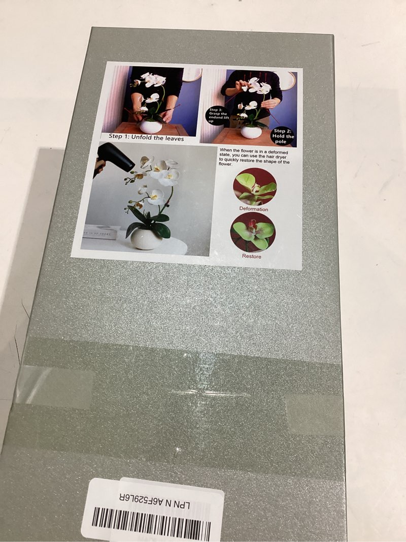 Condition photo showing Good Condition for Forlaoers Tall 17" White Real Touch Orchid Artificial Flowers with Vase Fake Orchids Silk Floral for Home Decor Indoor Bathroom Decoration Potted Office Table Top Centerpieces Arrangements A1:white Orchid With Vase