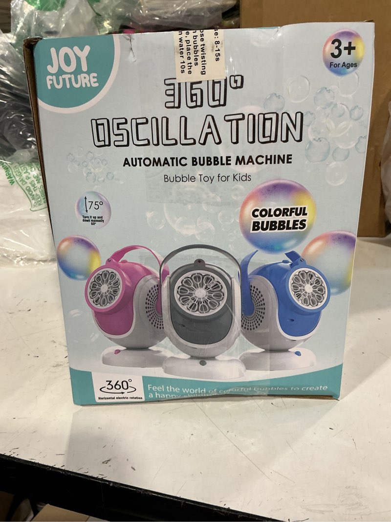 Condition photo showing New/Like New for rechargeable bubble machine - auto 360° rotation, 75° tilt range, 10 large wands - bubbles blower maker for kids, toddlers, outdoor play, wedding, birthday, parties, gifts toys for boys, girls white