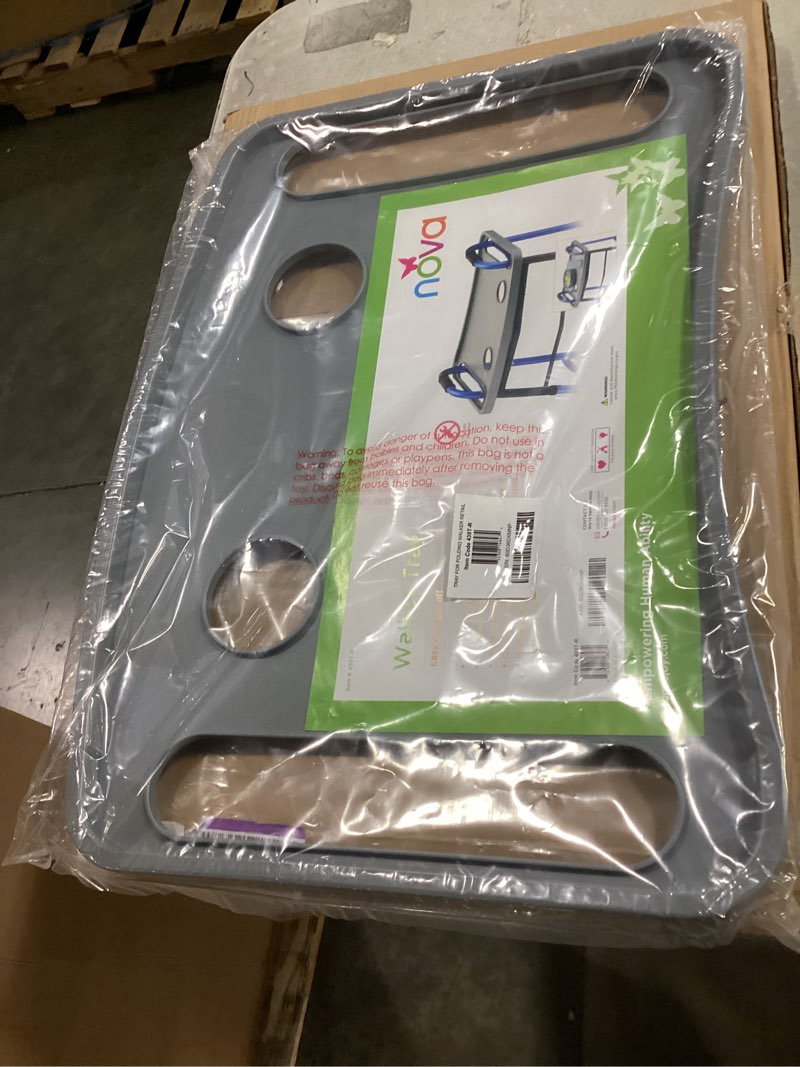 Condition photo showing New/Like New for nova walker tray, food tray with 2 cup holders for folding walker, fits on most folding walkers