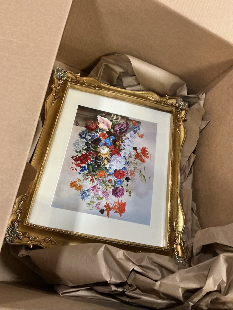 Condition photo showing As Is for simon's shop picture frames 8x10 baroque frame with corner ornaments for 8 by 10 photos, gold, wall and tabletop decor