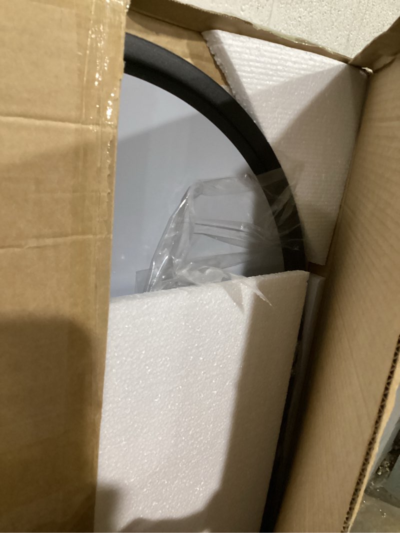 Condition photo showing As Is for DUMOS Arched Full Length Mirror with Stand 64"x21" Floor Standing Aluminum Frame for Bedroom Body Hanging Leaning Modern Simple Home Decor Shatter-proorf Nano Glass Wall Living Room Cloakroom Black Black-arched 64"L x 21"W