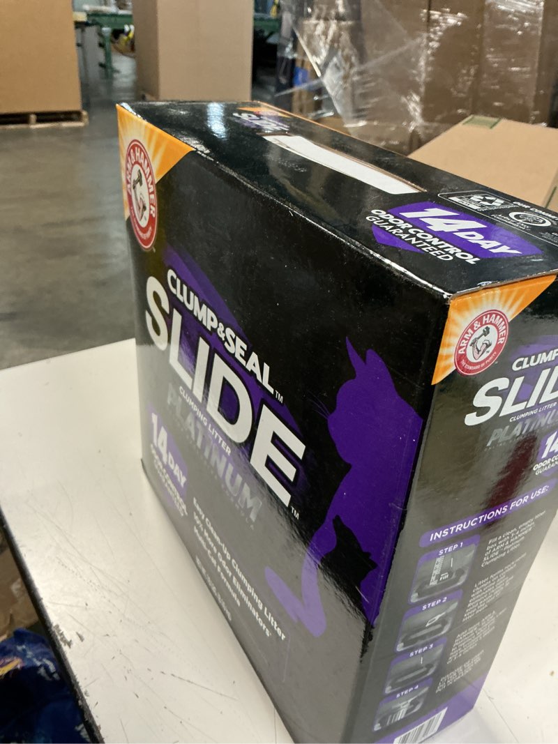 Condition photo showing Good Condition for arm & hammer clump & seal slide platinum multi-cat clumping cat litter, easy clean technology with no scrubbing, 14-day odor control, 18 lbs 18 lbs slide platinum clumping litter