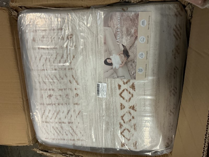 Condition photo showing Good Condition for 12x15 Area Rug for Living Room, Washable Non-Slip Large Area Rug, Indoor Floor Carpet Low Pile Soft Boho Farmhouse Rug for Bedroom Dining Room (Brown Cream,12'x15') Brown/Cream 12' x 15' (Rectangular)