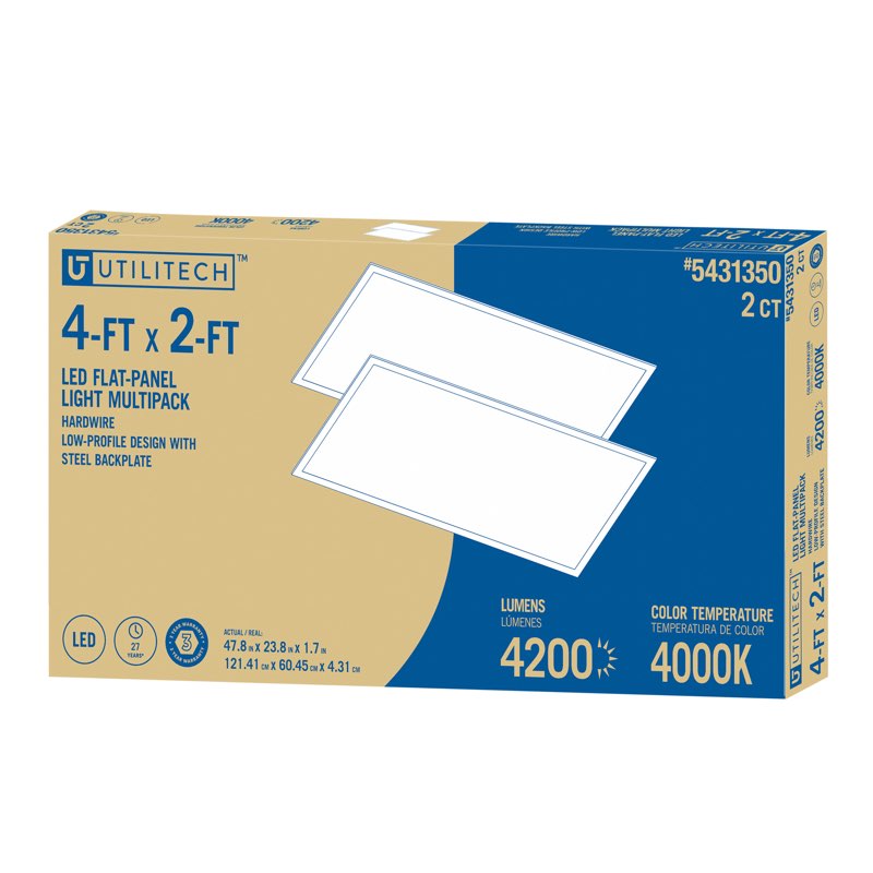 Utilitech 2 -Pack 4-ft x 2-ft Cool White LED Panel Light