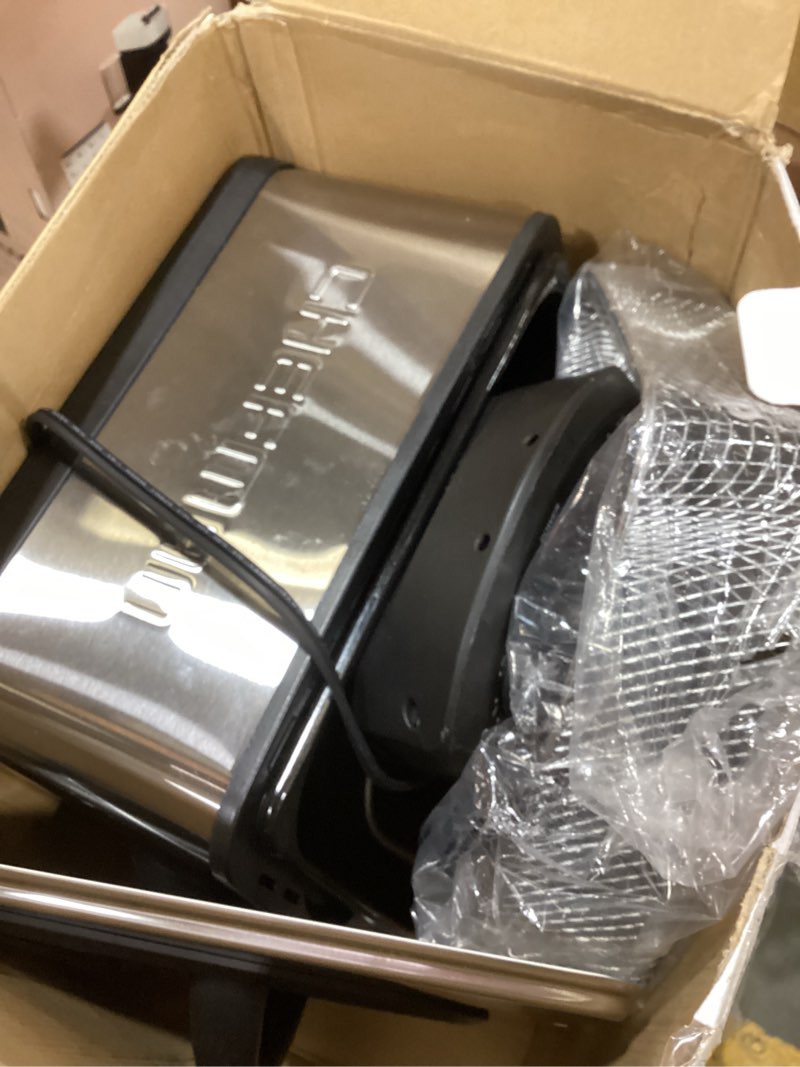 Condition photo showing As Is for chefman 4.5 liter deep fryer w/basket strainer, xl jumbo size, adjustable temperature & timer, perfect for fried chicken, shrimp, french fries, chips & more, removable oil-container, stainless steel large
