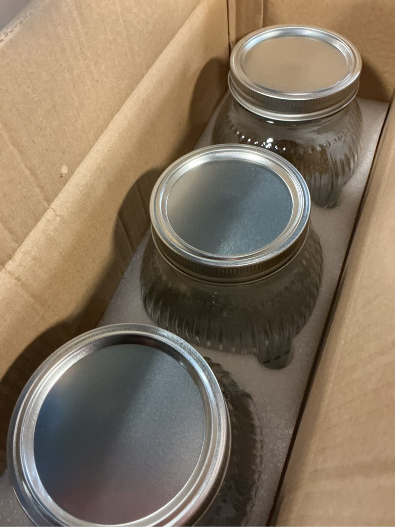 Condition photo showing Good Condition for wellife 64oz mason jars, 3 pack large mason jars wide mouth for pickling, canning, fermenting and food storage, microwave & dishwasher safe clear sunflower mason jars 64oz-3pcs
