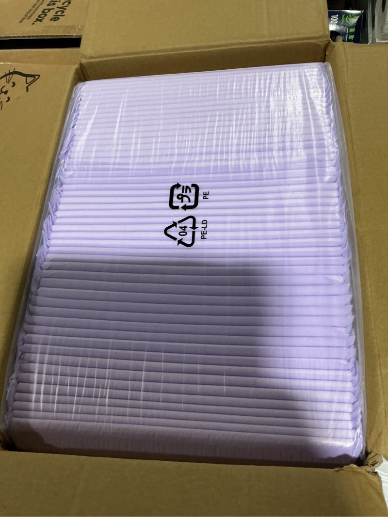 Condition photo showing New/Like New for amazon basics cat pee pads, super absorbent, odor control with fresh scent, universal fit for litter box, multi cat, disposable, white/purple, 100 count fresh 100 count