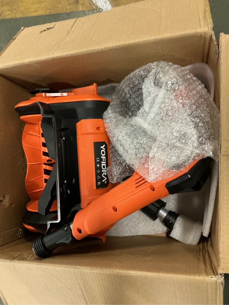 Condition photo showing As Is for Cordless Snow Shovel, Electric Snow Shovel 12" Width 6.7" Depth Cleaning and 20ft Throwing Distance, 4 Ah 21V Battery Brushless Snow Mover with Adjustable Front Handle for Driveway, Steps, Patio Orange