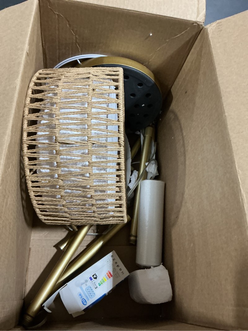 Condition photo showing As Is for Bohemian Rattan Floor Lamp for Living Room?? - Golden Arc Design, 12W LED (1 in use + 1 Spare), Remote & Dimmable 3 - Color Temp, Tall Standing Lamp Golden Rustic Floor Lamp? Small