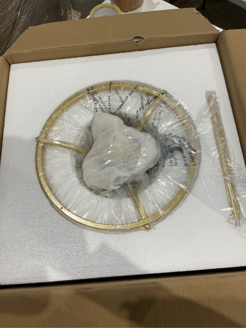 Condition photo showing Good Condition for industrial round chandelier rustic ceiling light fixture 3-light farmhouse pendant light with seeded glass shade for dining room hallway entryway kitchen bedroom, gold 3-light, 60.2 in
