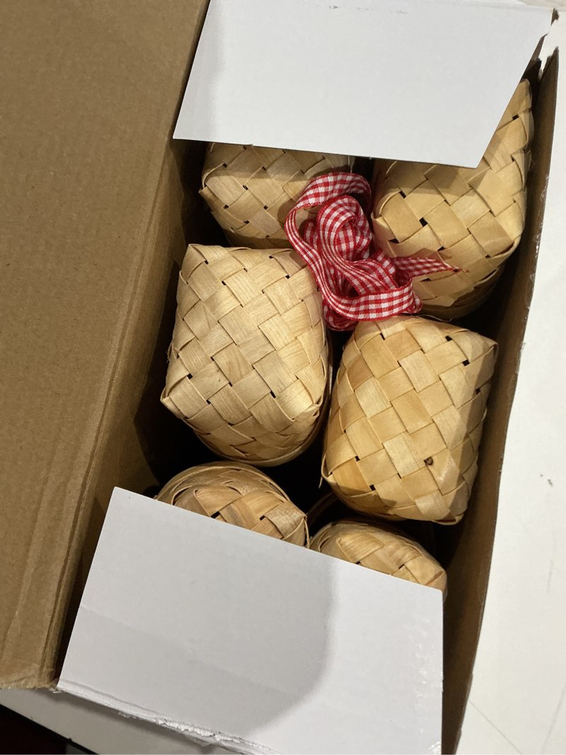 Condition photo showing Good Condition for geelin 12 pcs mini woven basket with handle 20 sheet red and white gingham paper napkins wood chip mini flower fruit picnic basket chip for easter spring wedding party gift decoration (medium) medium 12