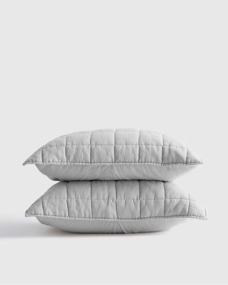 quince european linen box quilted sham set of 2 pillowcase lingt grey queen 