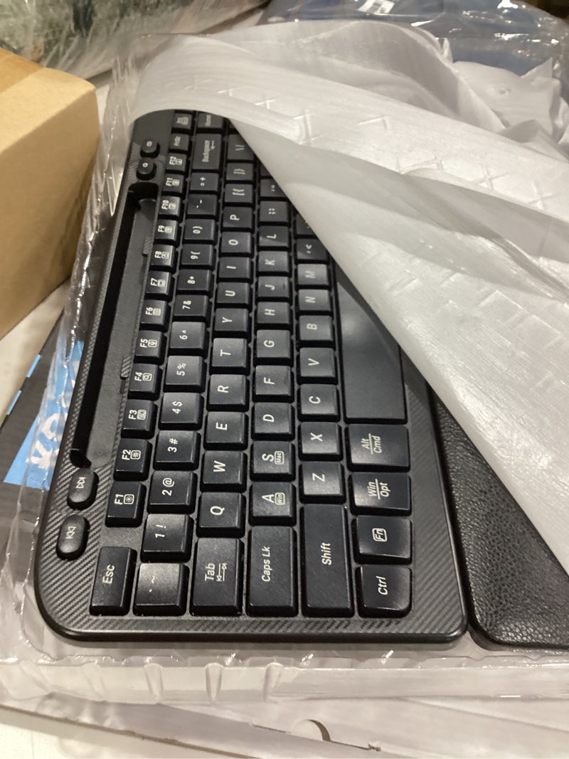 Condition photo showing Good Condition for wireless keyboard and mouse combo, wave keys full-sized ergonomic keyboard with cushioned plam rest, phone holder, comfortable natural typing, 2.4g cordless set for computer, laptop, pc, mac, windows black