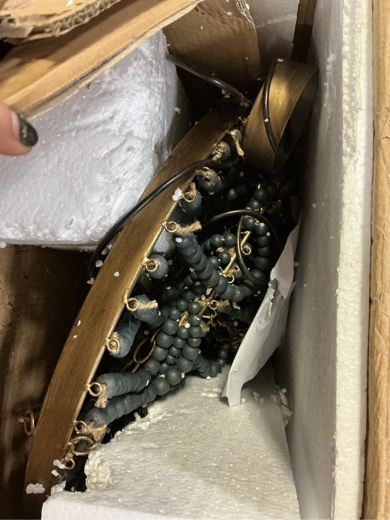 Condition photo showing As Is for Creative Co-Op 2-Tier Draped Wood Bead Chandelier Blue