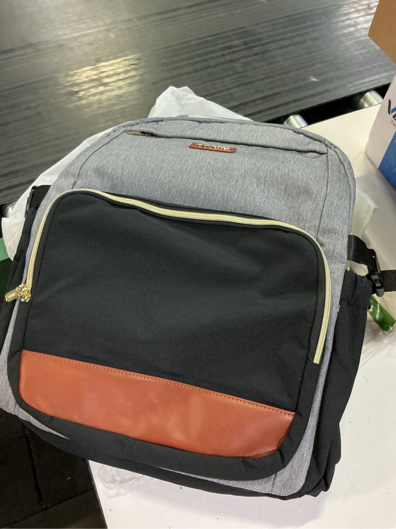 Condition photo showing Good Condition for lovevook laptop backpack for women with pouch pocket for large capacity cup,17 inch teacher nurse college work backpack purse,waterproof laptop bag computer back pack for travel, grey-black-brown 17 inch grey - black - chestnut brown