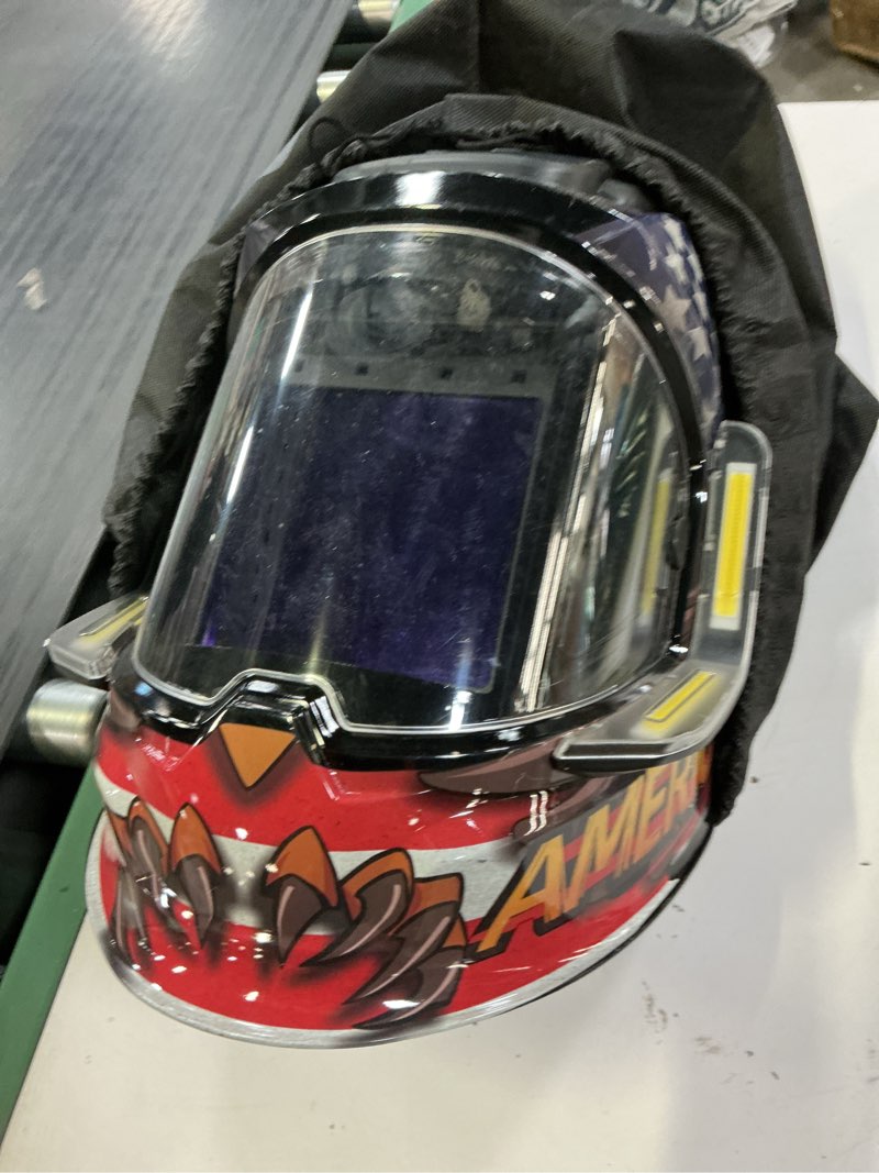 Condition photo showing As Is for andeli welding helmet with 4 led light, panoramic large viewing screen 3.94"x3.74" true color auto darkening welding helmet, 4 arc sensor 4/5-9/9-13 type-c charging monerae led pro