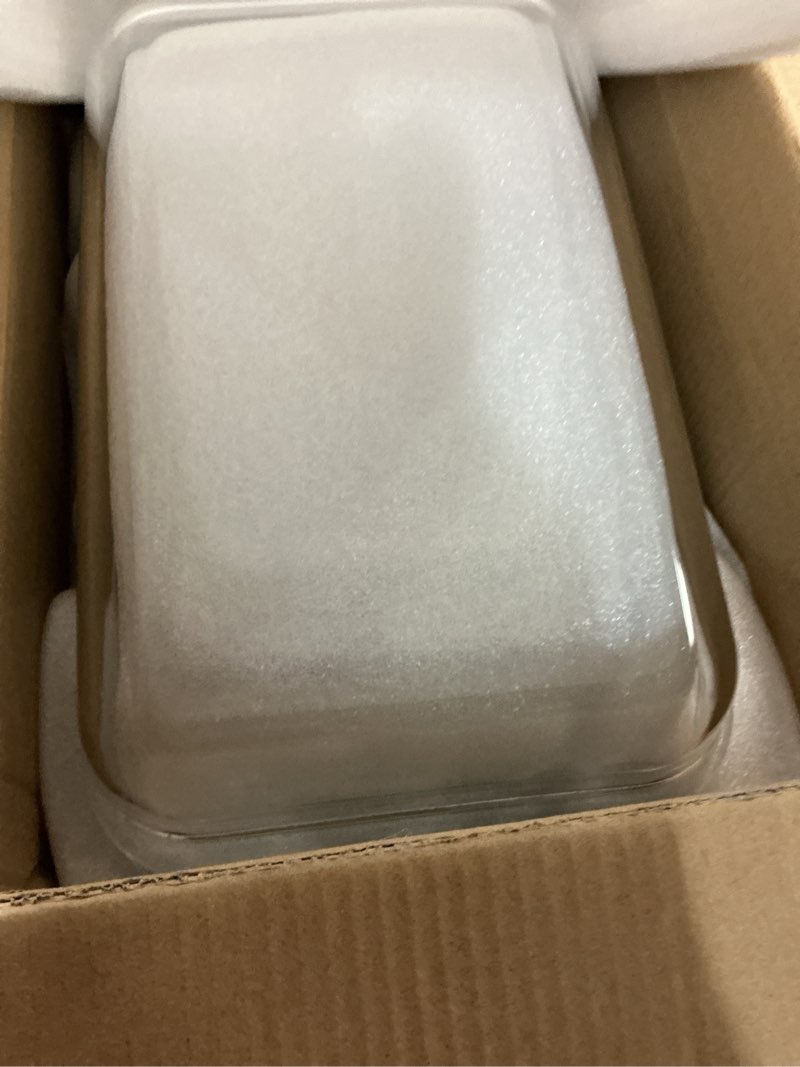 Condition photo showing New/Like New for 8-piece deep glass baking dish set with plastic lids,rectangular glass bakeware set with lids, baking pans for lasagna, leftovers, cooking, kitchen, freezer-to-oven and dishwasher, gray
