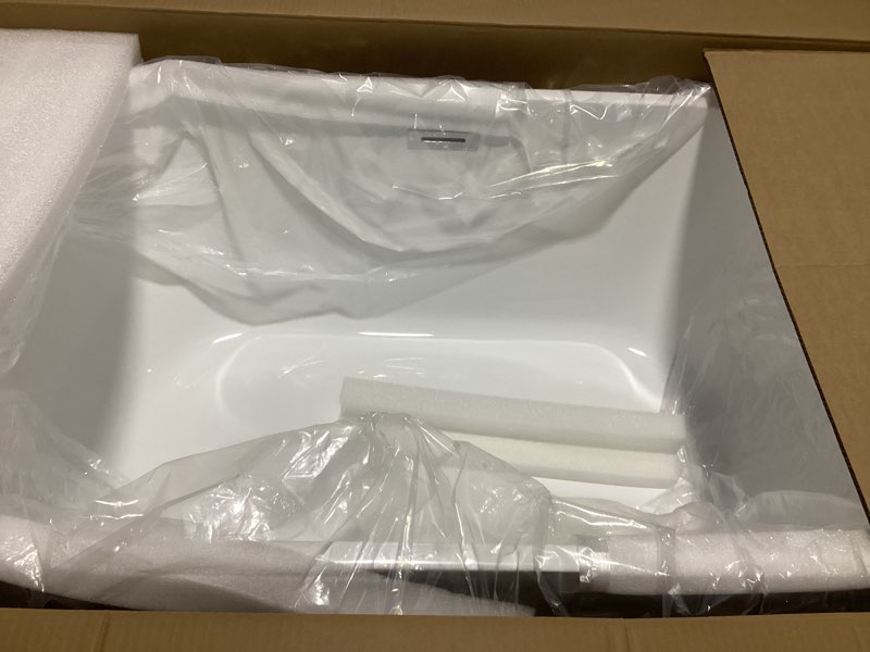 Condition photo showing Good Condition for 59 inch acrylic freestanding bathtub, deep soaking tub with non-slip base, cupc certified free standing tub, chrome drain bath tub, modern tub for bathrooms, white 59 inch 59inchsky*white.