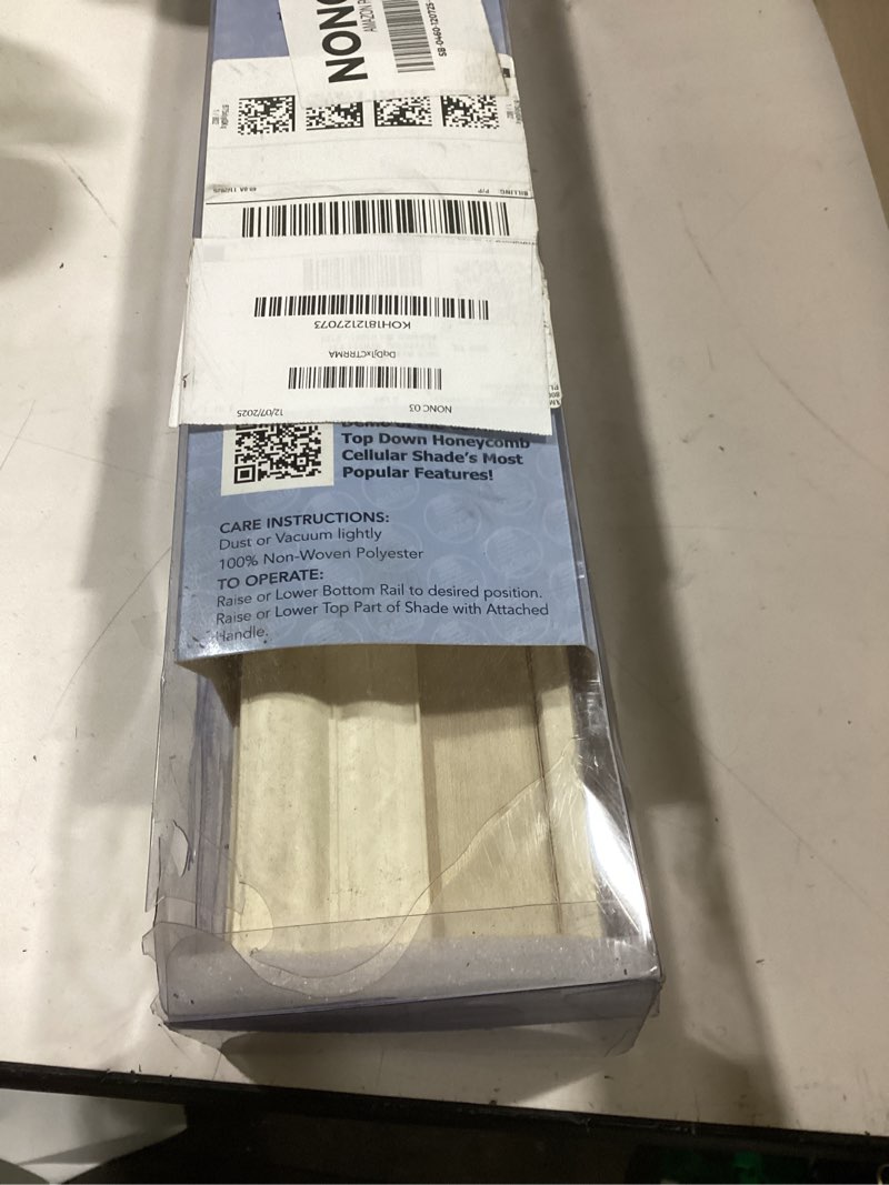 Condition photo showing As Is for Cordless Cellular Pleated Window Shades - 23 Inch Width, 64 Inch Length - Alabaster - Light Filtering Top-Down Honeycomb Pull Down Blinds for Windows and Skylights by Achim Home Decor 23"W x 64"H Alabaster