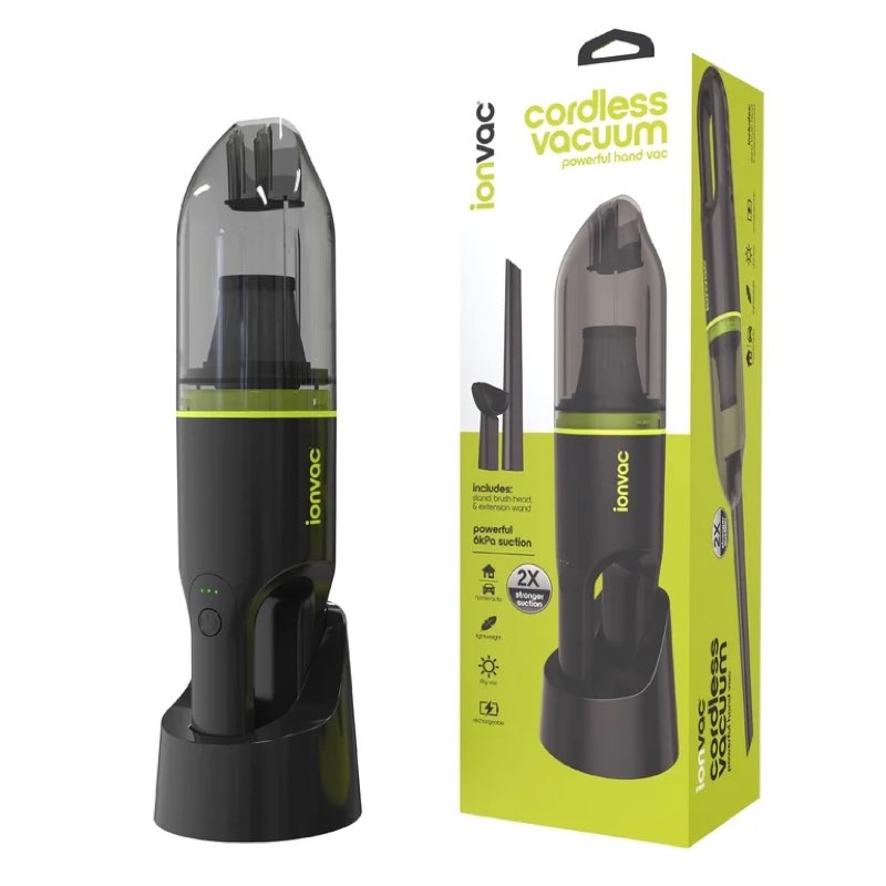 ionvac handvac handheld cordless vacuum, pet-friendly multi-surface lightweight vacuum cleaner with usb charging, model #7441, green