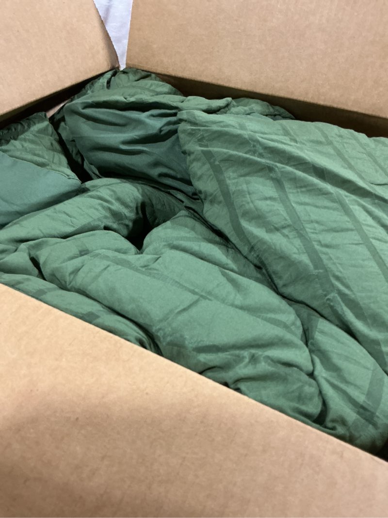 Condition photo showing As Is for muxhomo 7 pieces queen comforter set, seersucker bed in a bag queen size, all season luxury bedding set with comforter, flat sheet, fitted sheet, pillowcases & shams, dark green queen (88"x88") dark green