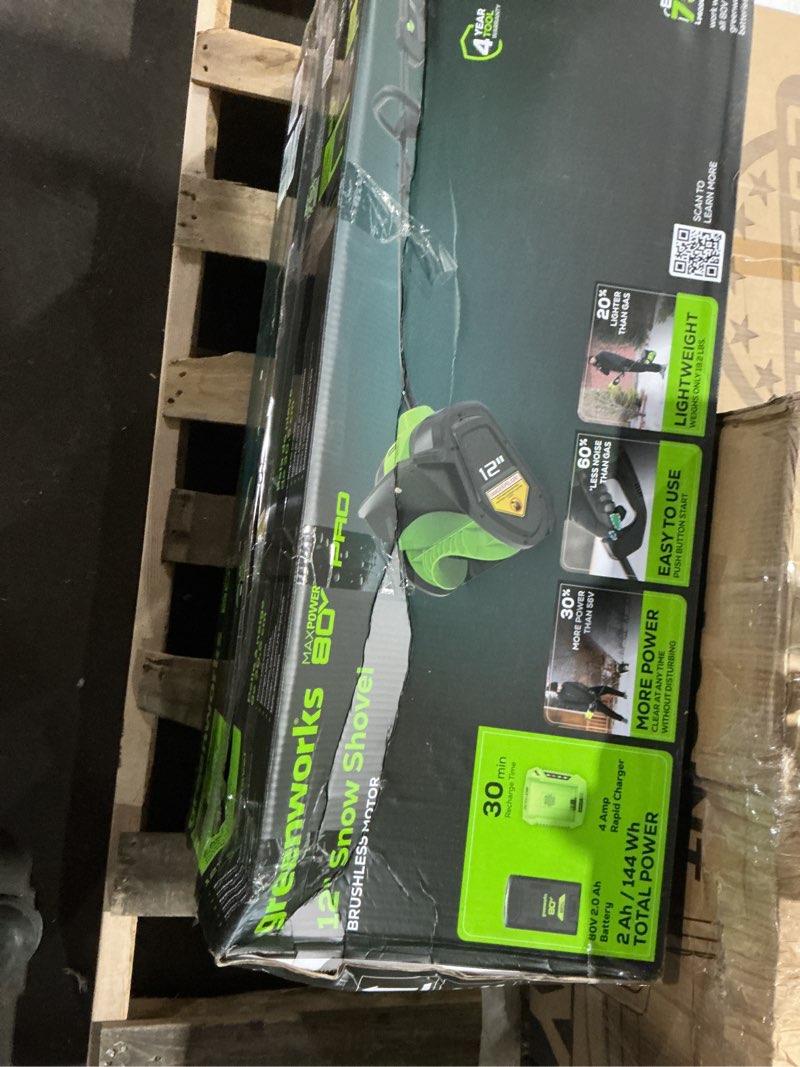 Condition photo showing Good Condition for Greenworks - 80V 12” Cordless Brushless Snow Shovel with 2.0 Ah Battery and Rapid Charger - Black/Green