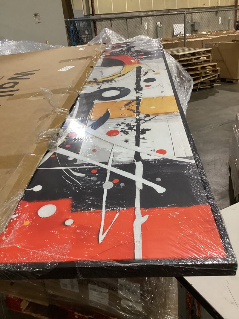 Condition photo showing New/Like New for extra large framed red black white gold abstract wall art for living room, oversized modern horizontal canvas prints, red and black geometric abstract pictures for bedroom hallway wall decor 30x60 in 60"l x 30"w black white red a