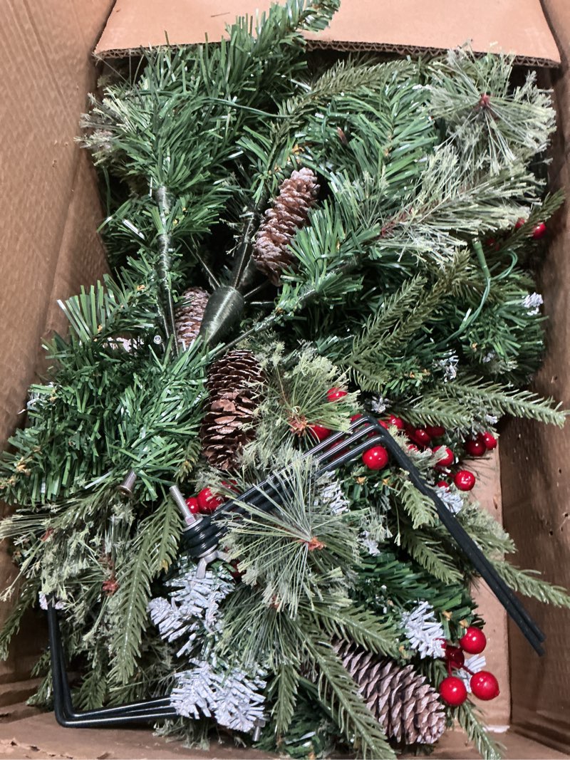 Condition photo showing Good Condition for 24" Prelit Small Christmas Tree with Lights, Battery Operated Xmas Tree with Cedar Branches, Frosted Urn Filler, 50 LED Warm Lights with Timer, Outdoor for Porch and Pathway, 2 Pack 24inch 2