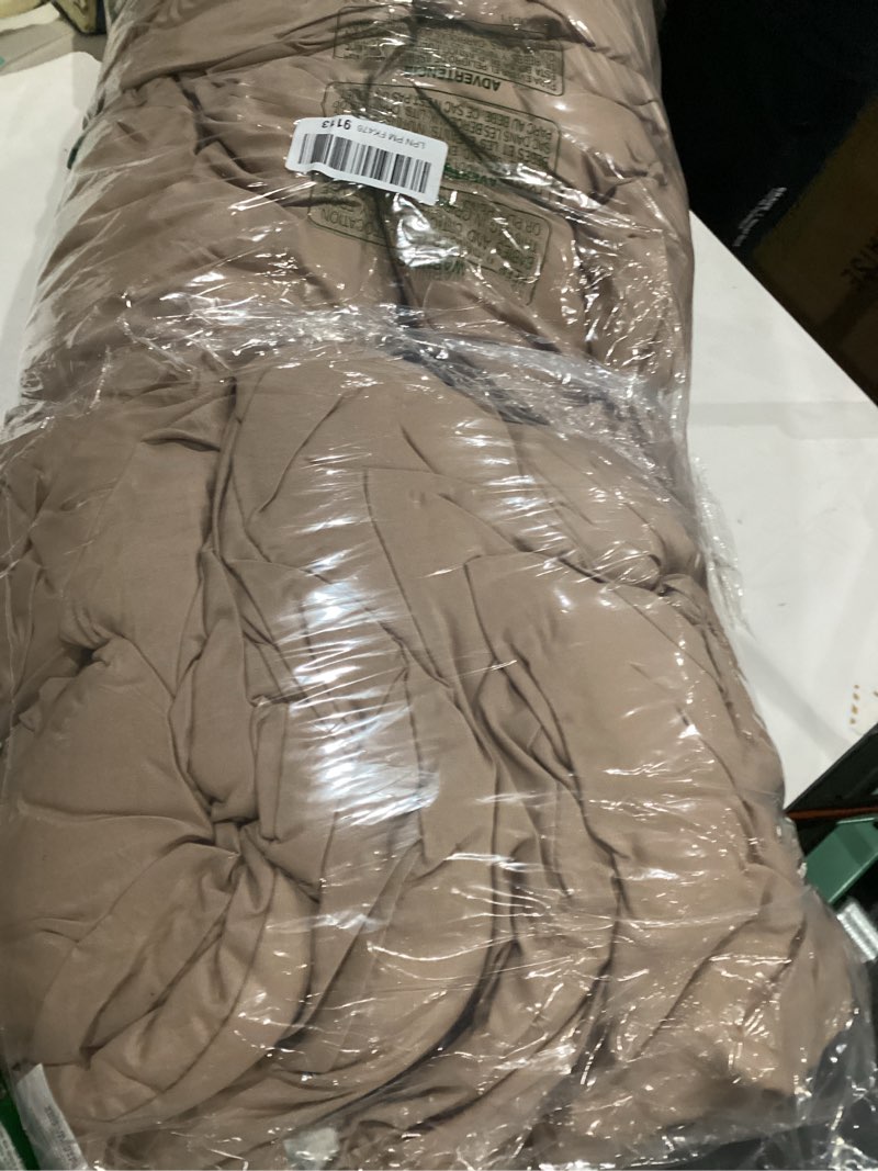 Condition photo showing As Is for ROSGONIA Oversized King Comforter Taupe Brown, 3pcs(1 Boho Tan Comforter & 2 Pillowcases), Lightweight Oversized King Size Comforter Sets Soft Bedding Oversized King Comforter 120"x98" Taupe