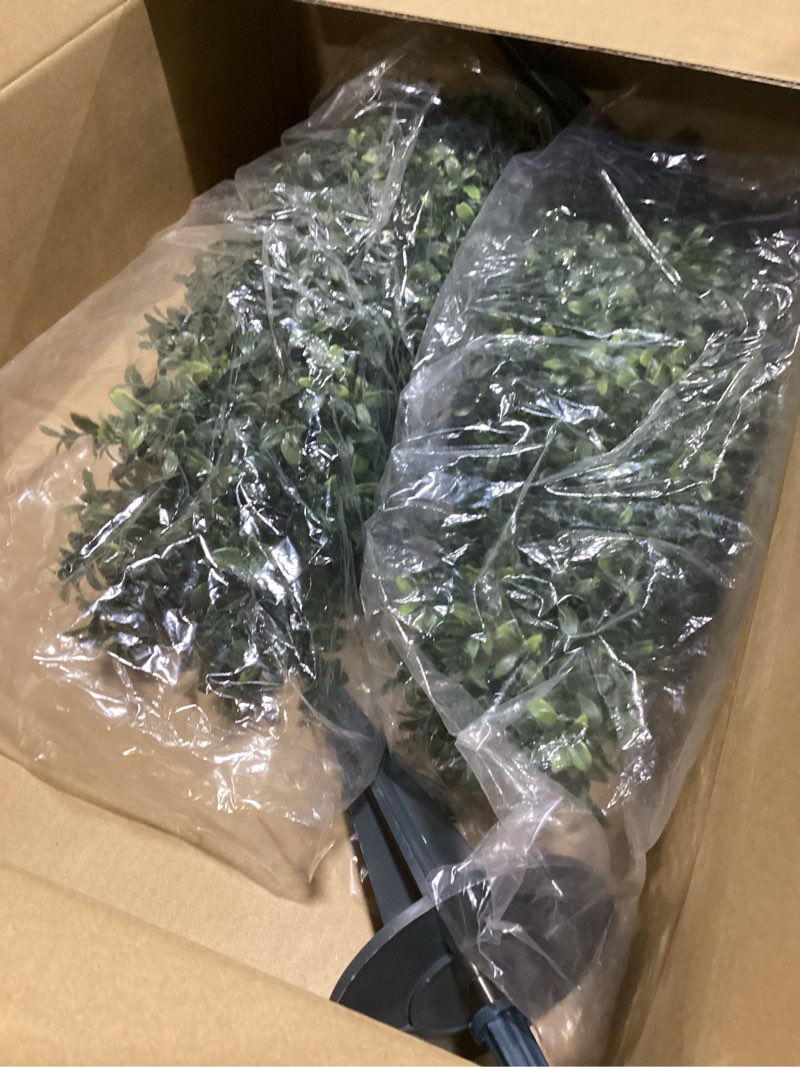 Condition photo showing As Is for 30inch Artificial Boxwood Plant with Ground Spike, Topiary with Stake for Outdoor (Set of 2)