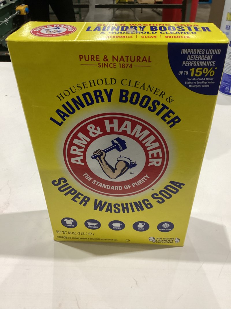 Condition photo showing New/Like New for ARM & HAMMER Super Washing Soda Household Cleaner and Laundry Booster  55 oz Box