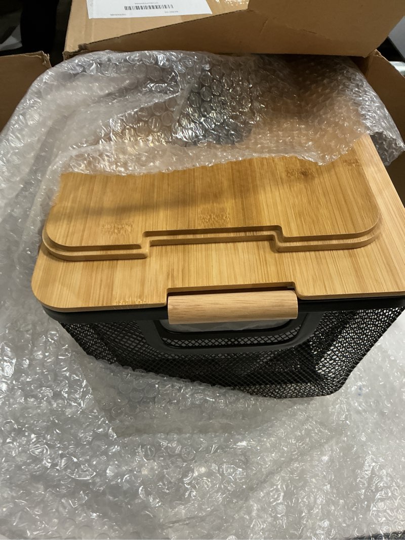 Condition photo showing Good Condition for Maxdot 2 Pack Dog Toy Basket with Bamboo Lid Stackable Storage Bins for Dog Cat Toys Chew Proof Meta