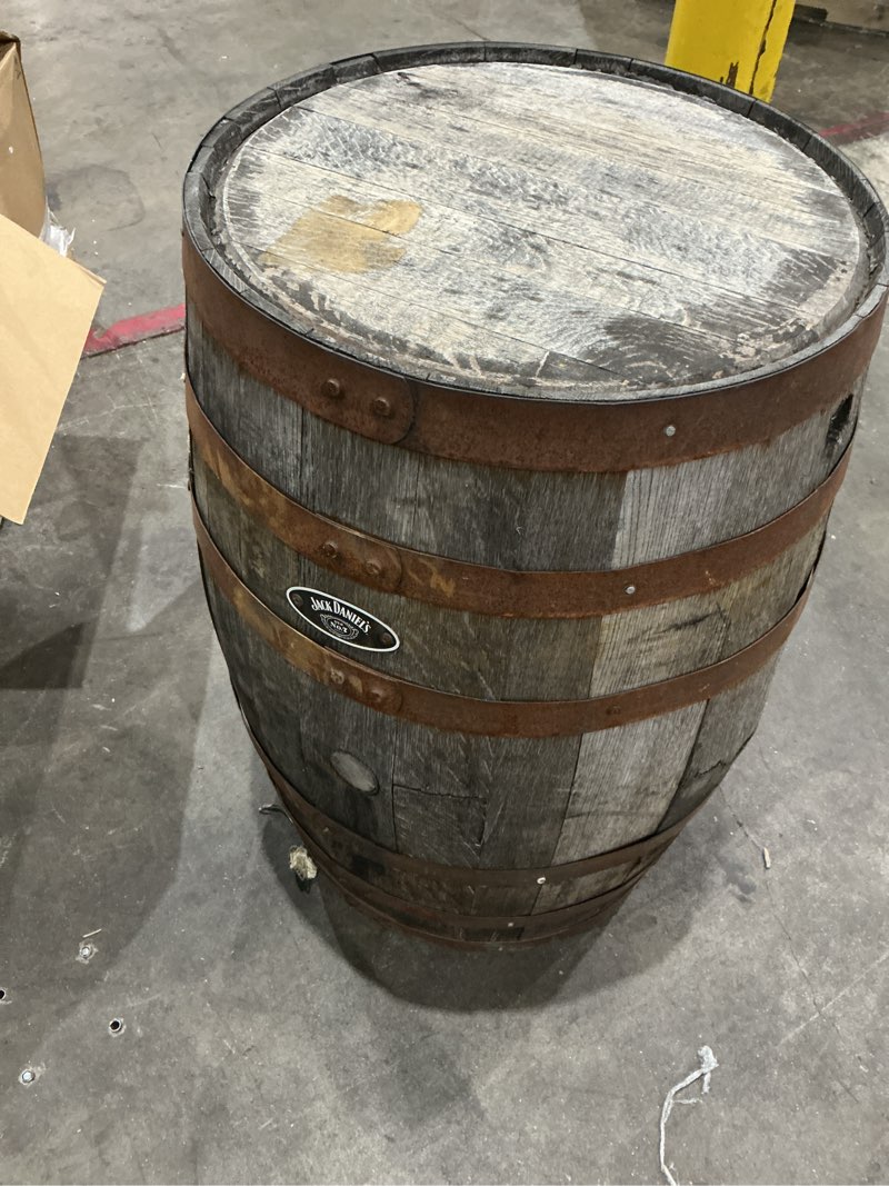 Condition photo showing As Is for real wood products round 26-in w extra large brown wood rustic whiskey barrel