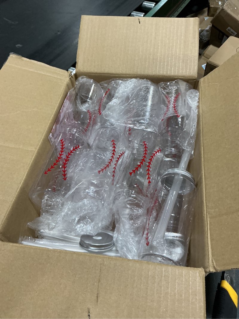 Condition photo showing Good Condition for olgaa 24 pack baseball party favors plastic cups with lid straw ribbon reusable baseball themed party ideas 14.2 oz clear juice bottles tumbler for sport birthday party supplies (baseball)