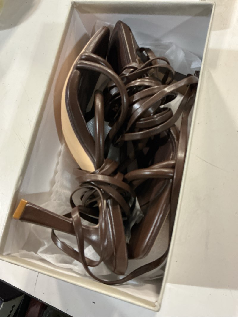 Condition photo showing Good Condition for (size 36.5)mostrin womens sandals strappy heels for women lace up square open toe heels tie up high heeled sandals for prom, party, daily wear