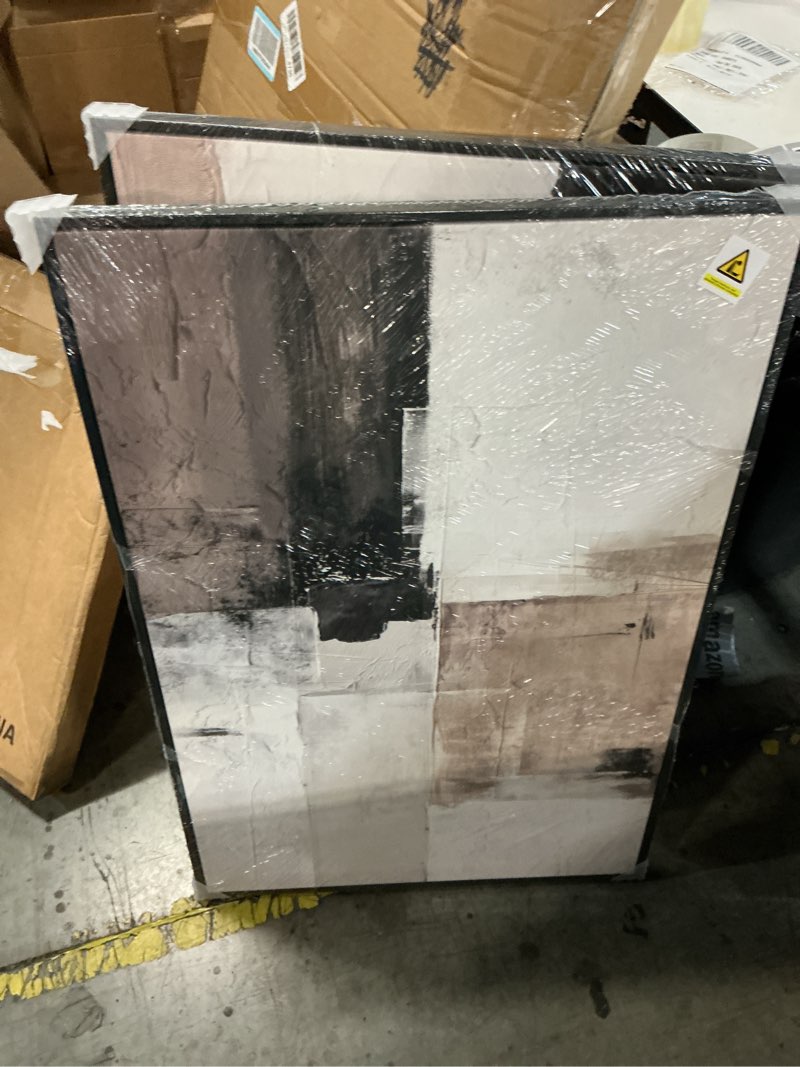 Condition photo showing Good Condition for large framed neutral abstract wall art for living room, set of 2 black and beige modern canvas prints paintings artwork for walls, minimalist block lines pictures for hallway office wall decor 24x36 in 24" w x 36" h x 2pcs minimalism