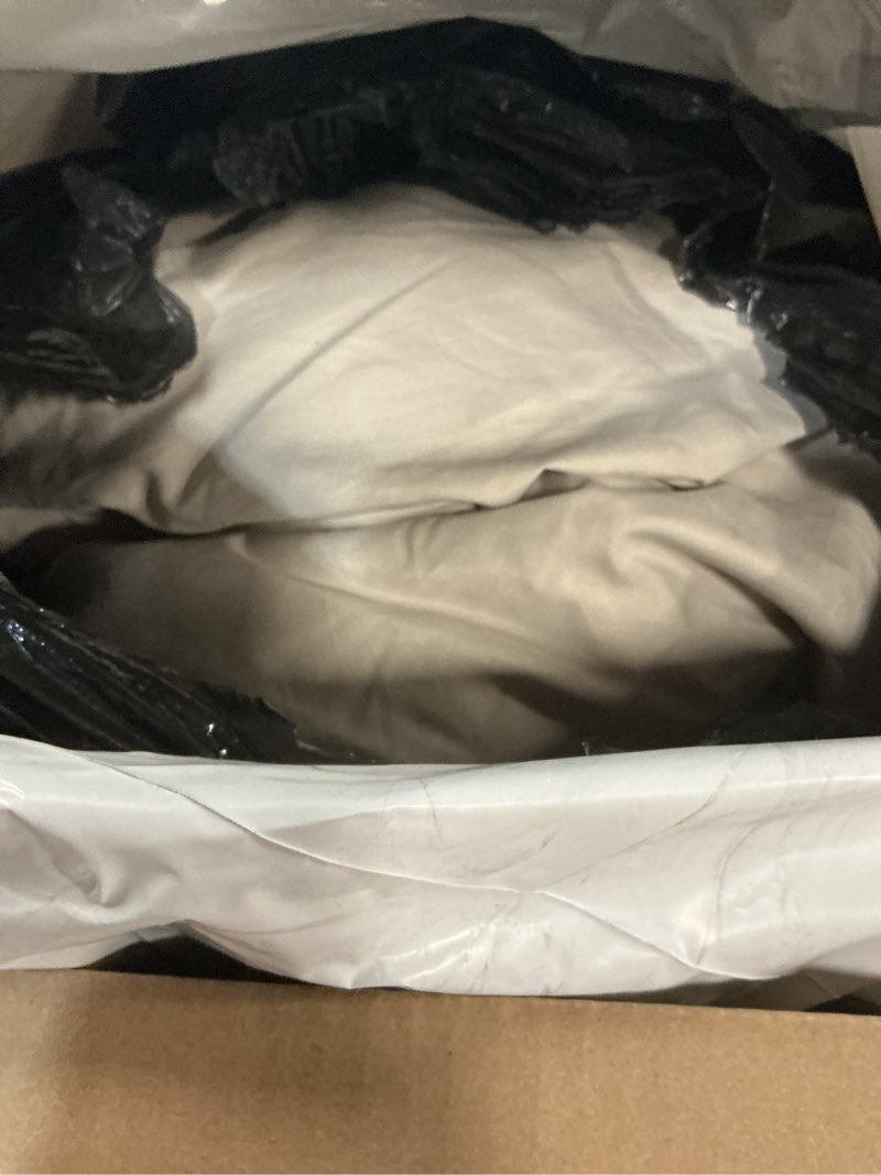 Condition photo showing As Is for cozylux queen comforter set oatmeal, 3 pieces solid comforters queen size breathable quilted bedding sets, luxury soft lightweight bed set with down alternative comforter and 2 pillowcases all seasons oatmeal queen