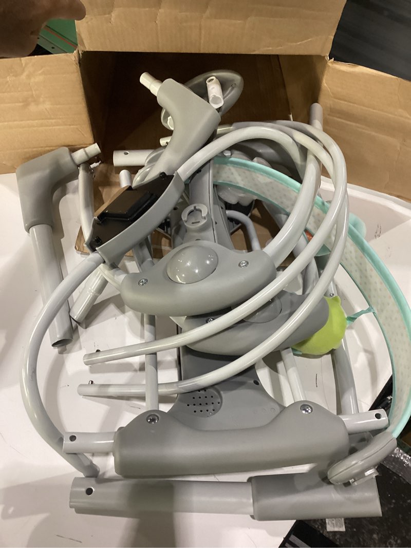 Condition photo showing New/Like New for ingenuity swing 'n go 5-speed baby swing - foldable, portable, 2 plush toys & sounds, 0-9 months 6-20 lbs (hugs & hoots) hugs and hoots