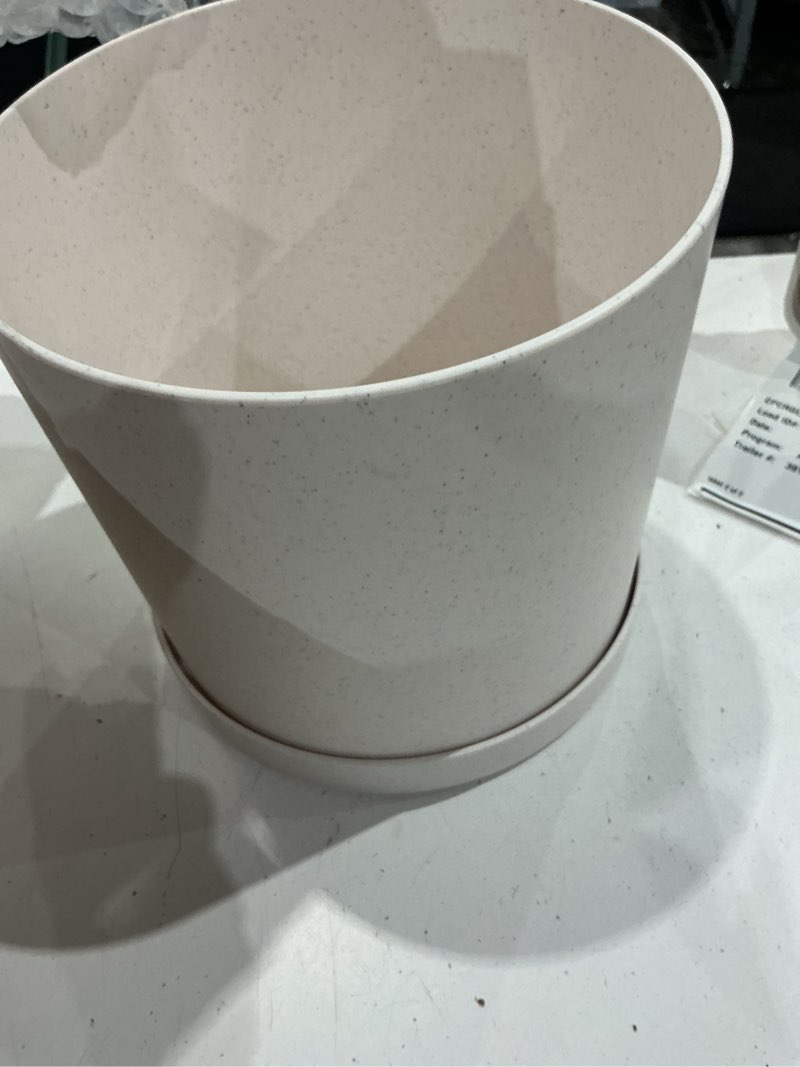 Condition photo showing Good Condition for bloem mathers 12" plastic planter - modern indoor pot with drainage holes and saucer tray, vanilla bean