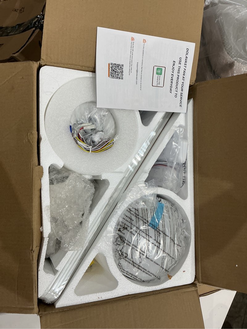 Condition photo showing Good Condition for ceiling fans with lights and remote, 48 inch ceiling fan with light, low profile, reversible, dimmable led, flush mount, quiet, dc motor, white ceiling fan for bedroom, kitchen, dining room white 48 inch