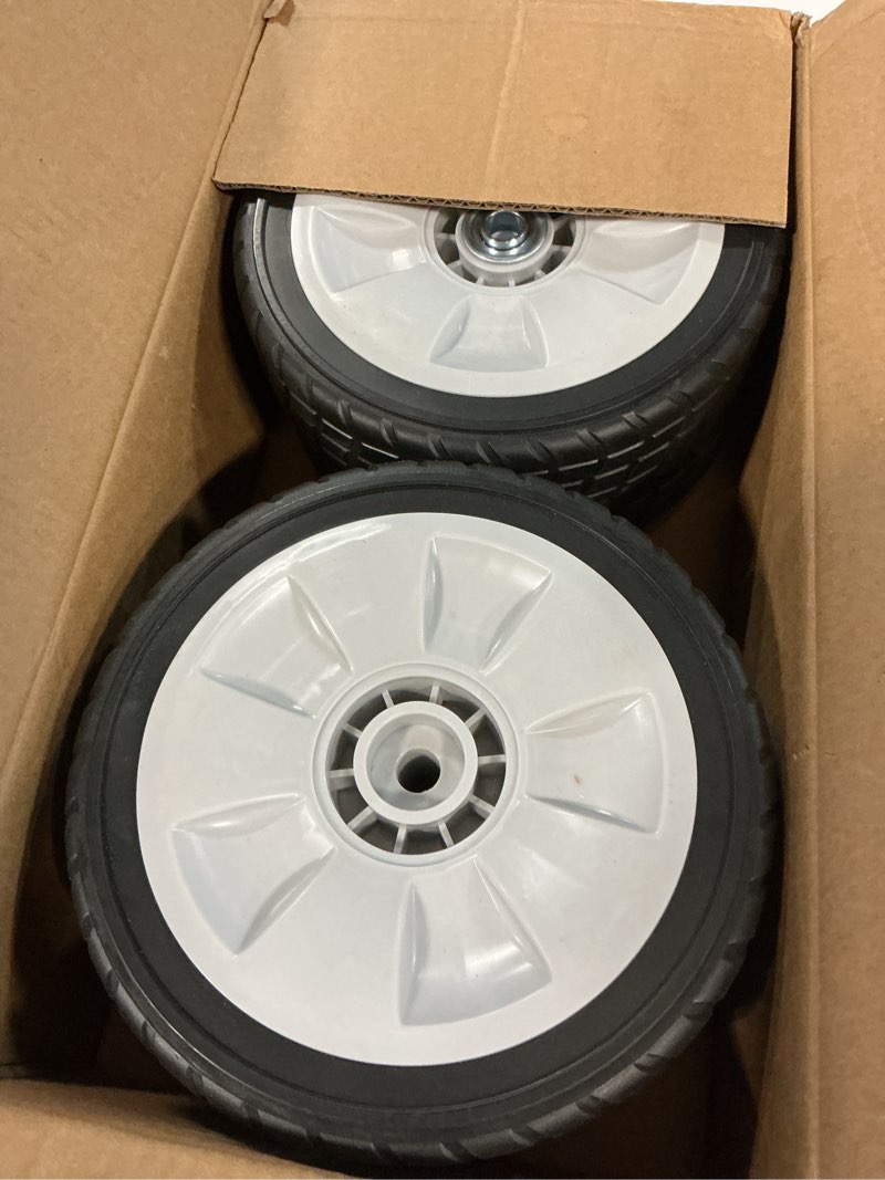 Condition photo showing Good Condition for 4 pack lawn mower wheels, hrr216k9vkaa wheels, fit for honda hrr216 hr215 hrt216 hrb215 hrr2168vka etc 21 inch lawn mower,2 rear wheels 42710-ve2-m02ze, 2 front wheels 44710-vl0-l02zb,5 years warranty 2 front 2 rear