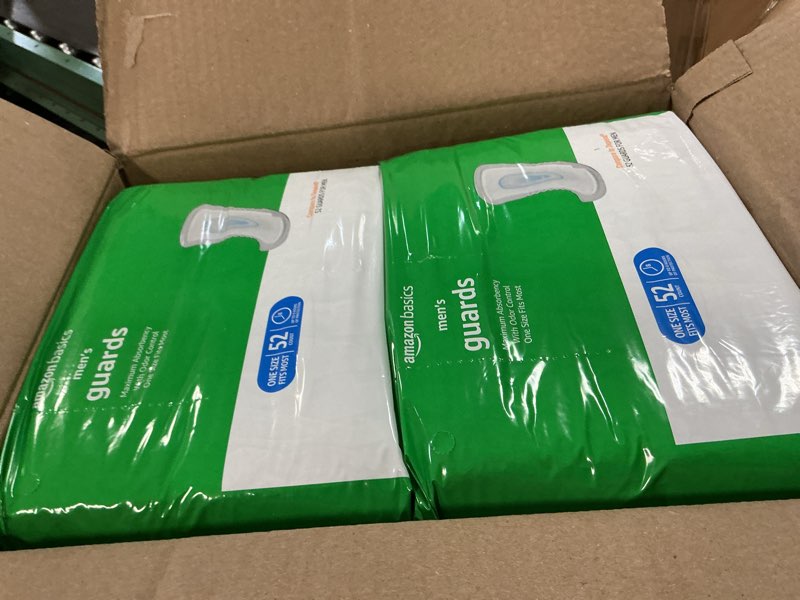 Condition photo showing Good Condition for Amazon Basics Men's Incontinence Guards, Maximum Absorbency, 104 Count, (2 Packs of 52)
