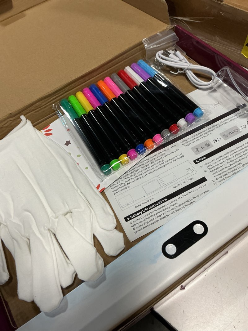Condition photo showing Good Condition for led drawing board for kids, 16” rechargeable light up drawing pad with 1500mah battery, 11 light modes neon dry erase board, led note pad for message, night light, gifts for girls boys