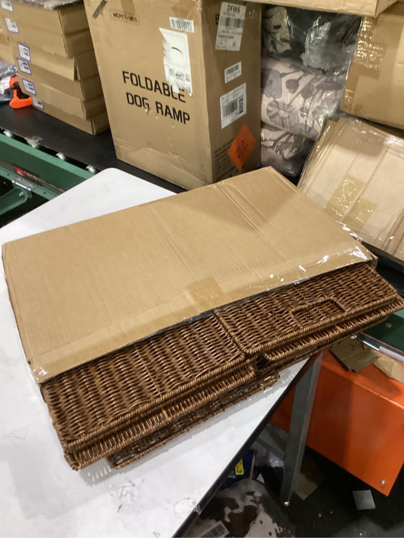 Condition photo showing Good Condition for wicker storage basket - large 12x12x10in cube, woven wicker for shelves, pantry, kitchen & bathroom organization (brown) brown 12x12x10