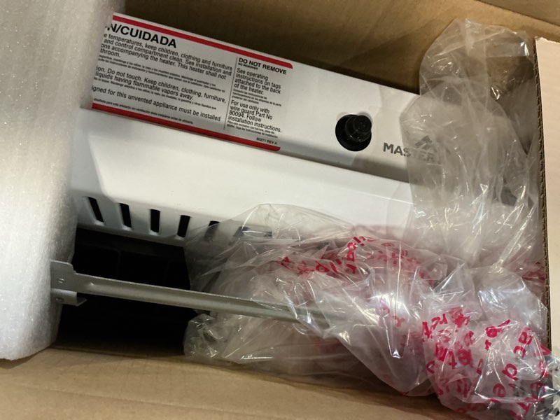 Condition photo showing As Is for BILT HARD 30000 BTU Infrared Radiant Space Natural Gas Heater with Thermostat Control, Vent Free Gas Wall Heater with Wall Mount and Base Feet for Indoor Use, Heats Up to 1400 Sq. Ft.